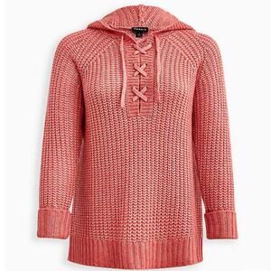 Torrid NWT Raglan Sweater Hoodie Chunky Yarn Rose Size Drawstring Hood Size 00X